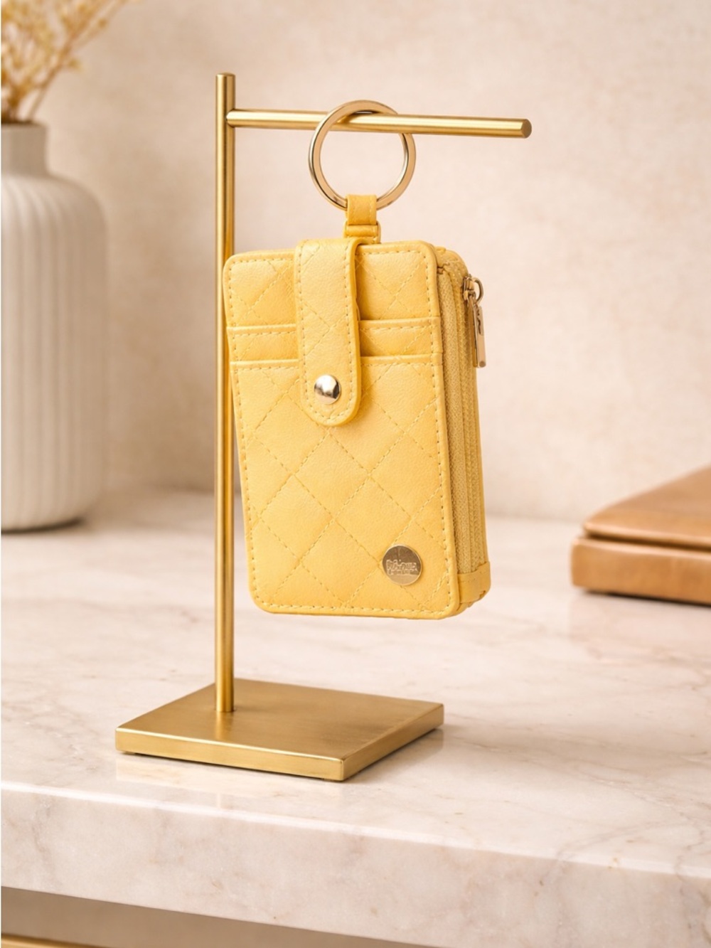 NWT The Darling Effect Woven Keychain Wallet Card Holder - Yellow Gold